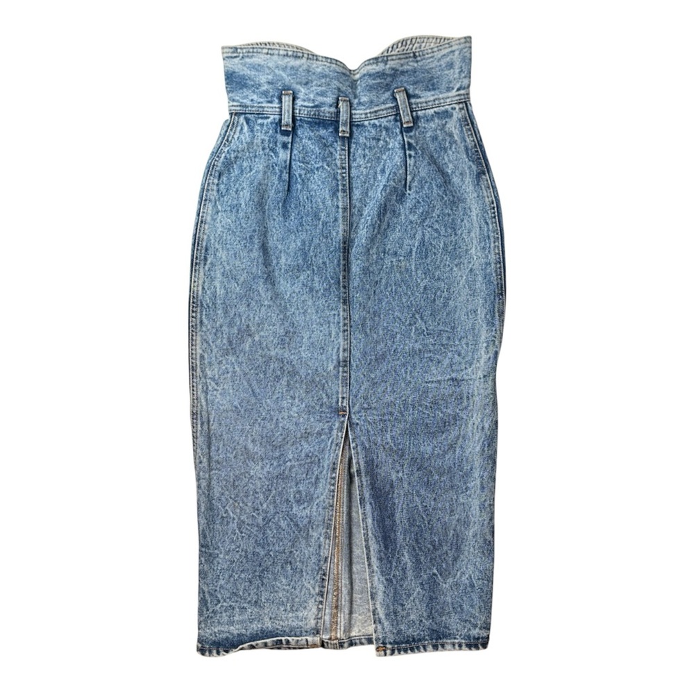Vintage Acid Wash High-Waisted Denim Midi Skirt - Picture 2 of 9